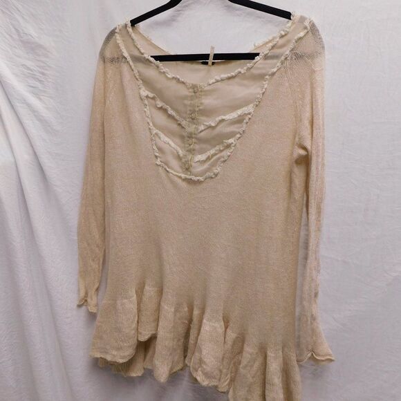 Free People S Beige Lace Embroidered Sheer Bib Sweater EUC - Picture 3 of 5